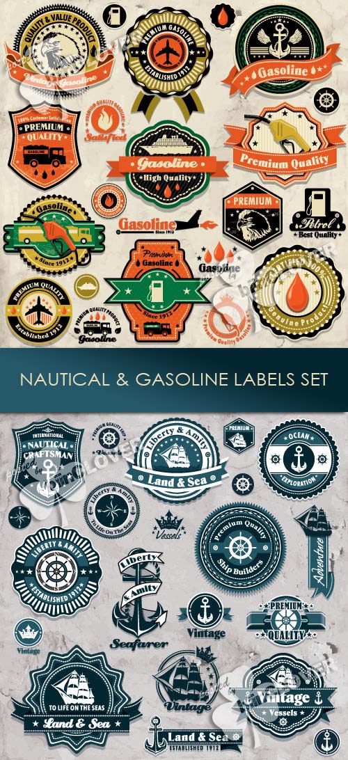 Nautical and gasoline labels set 0198