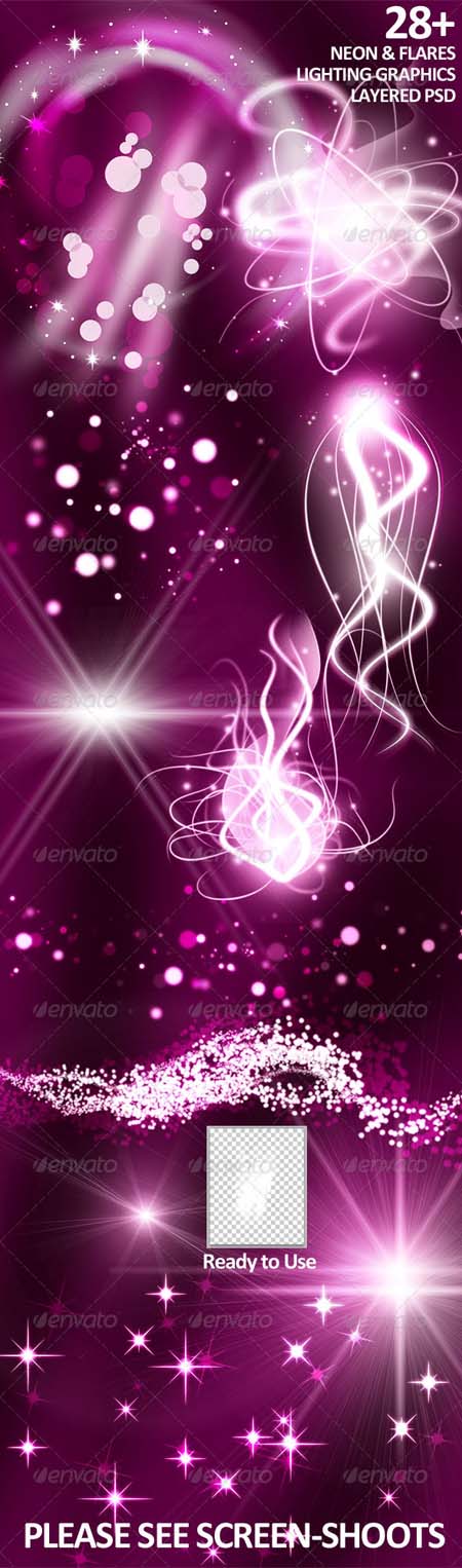 GraphicRiver 28+ Neon/Flares Lighting Layered PSD