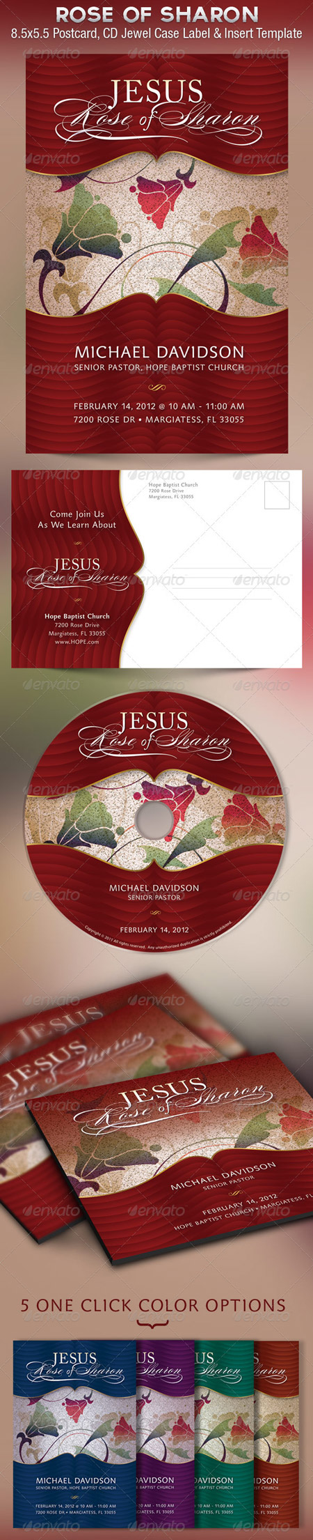 GraphicRiver Rose of Sharon Sermon Postcard and CD Template