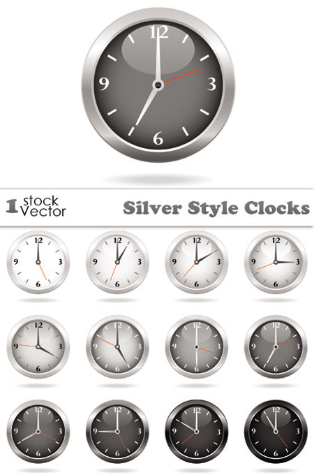 Stock Vector - Silver Style Clocks